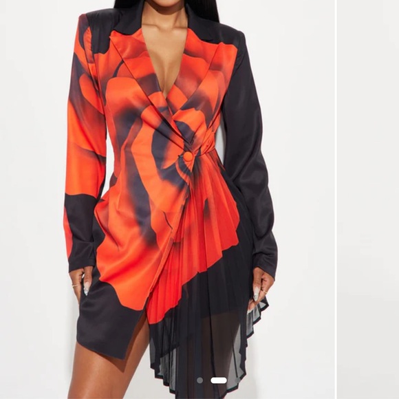Fashion Nova Dresses & Skirts - Fashion Nova Red and Black Floral Wrap Mini Dress